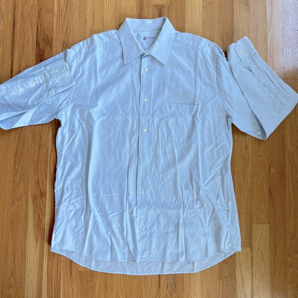 LANVIN Paris dress Shirt cotton Button Up Made in France Size 17 43 Light blue